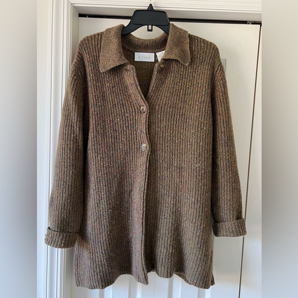 J. Jill Brown Ribbed Knit Button-Front Jacket